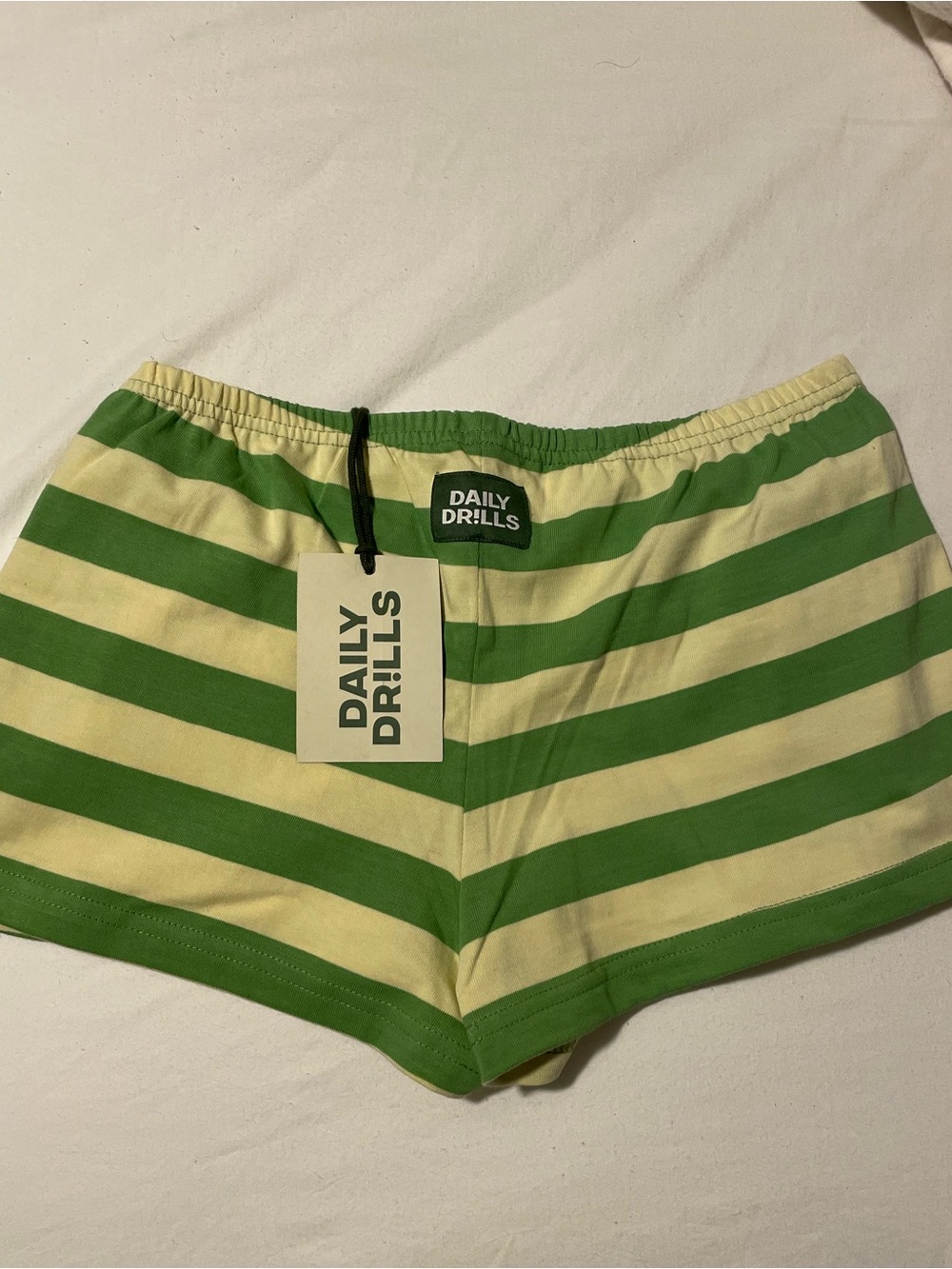 Daily Drills Green and Cream Striped Athletic Shorts